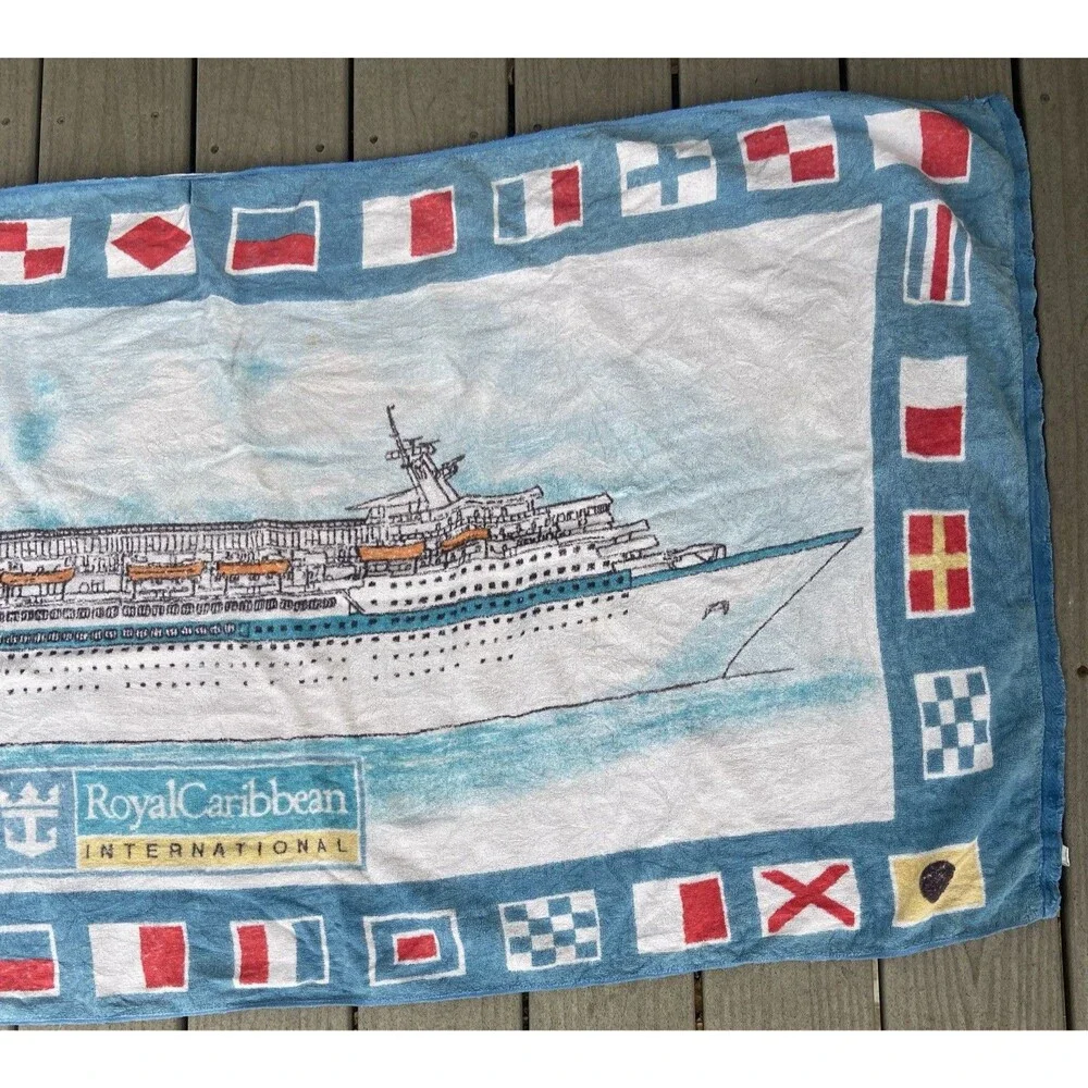 Royal Caribbean Cruise Ship Int’l Beach Towel Nautical Flags 60” Vintage 1990’s